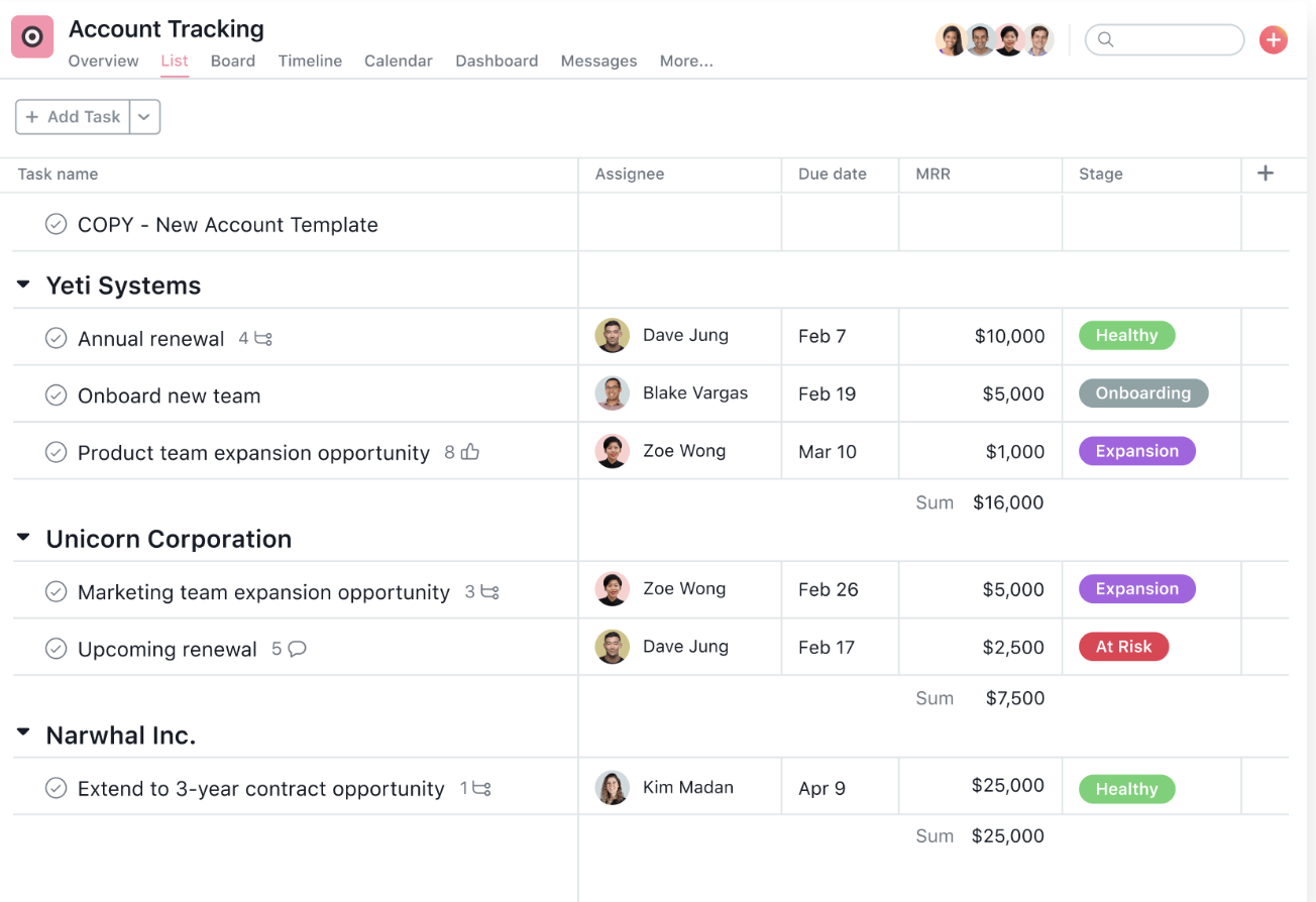 Asana CRM: Account tracking template