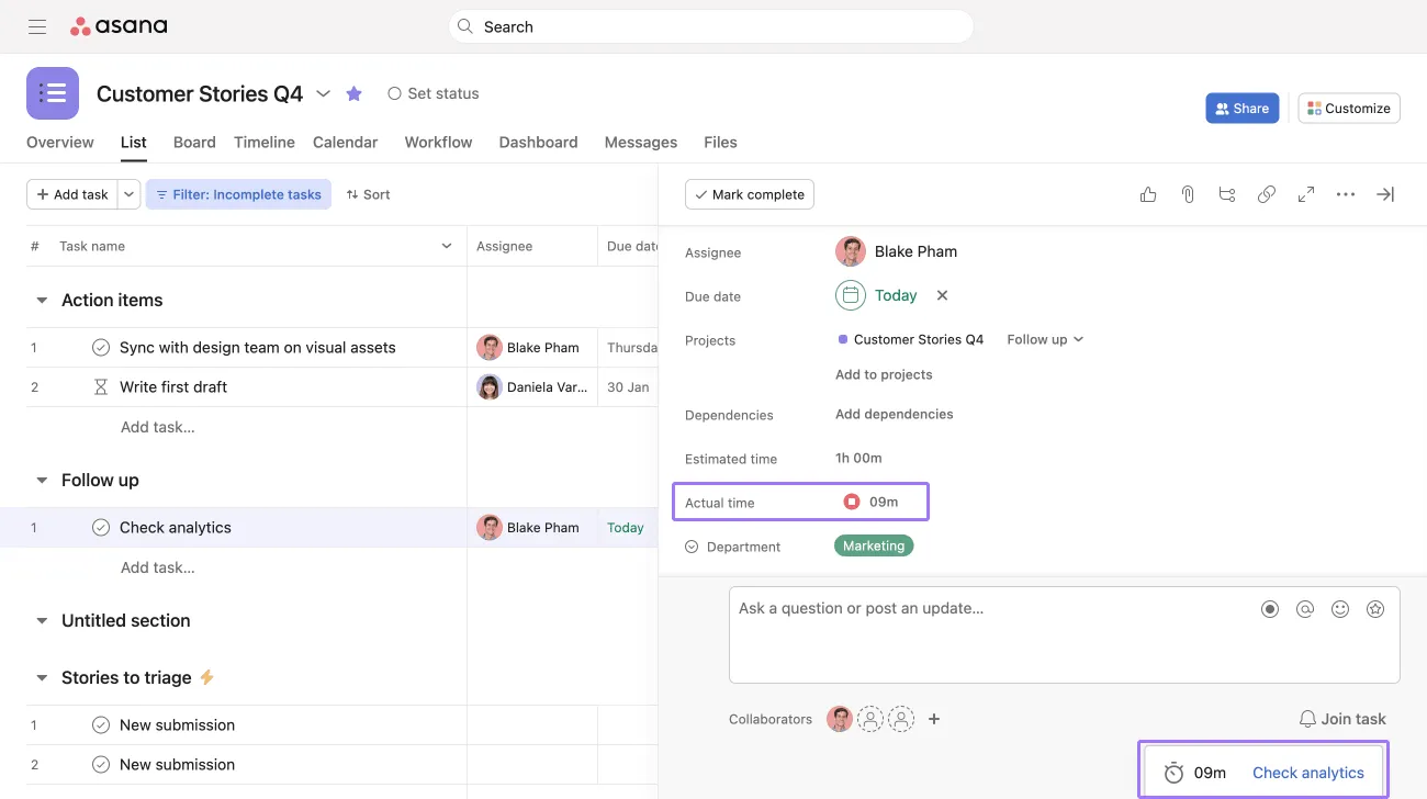 Asana: Task & time tracking workspace