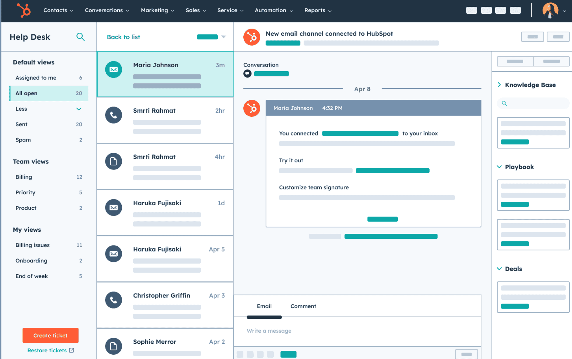 The interface of HubSpot CRM