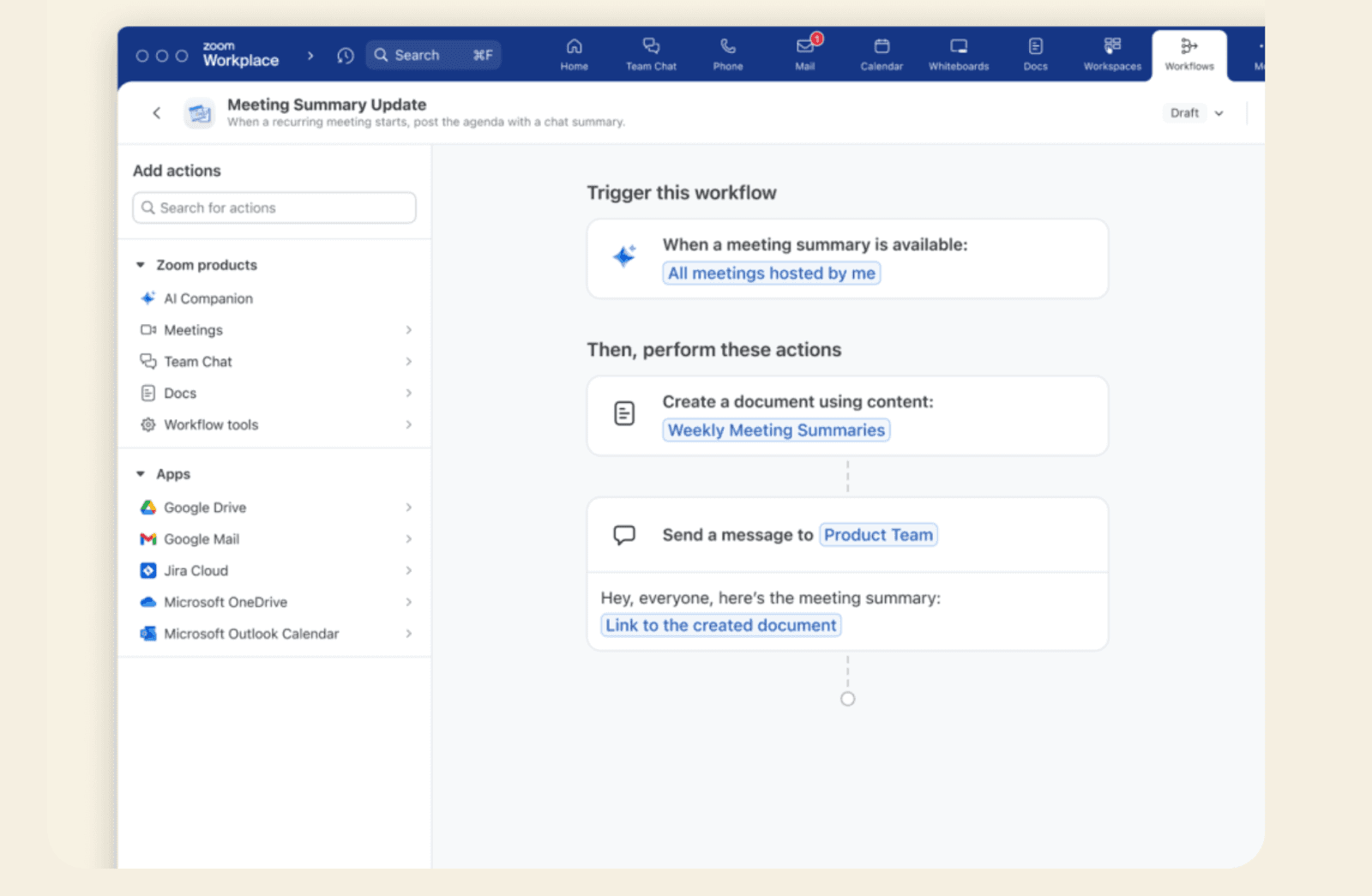 Automated workflow by Zoom Chat