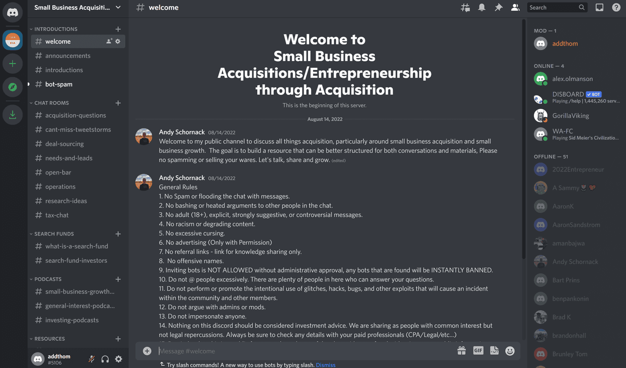 Interface of Discord