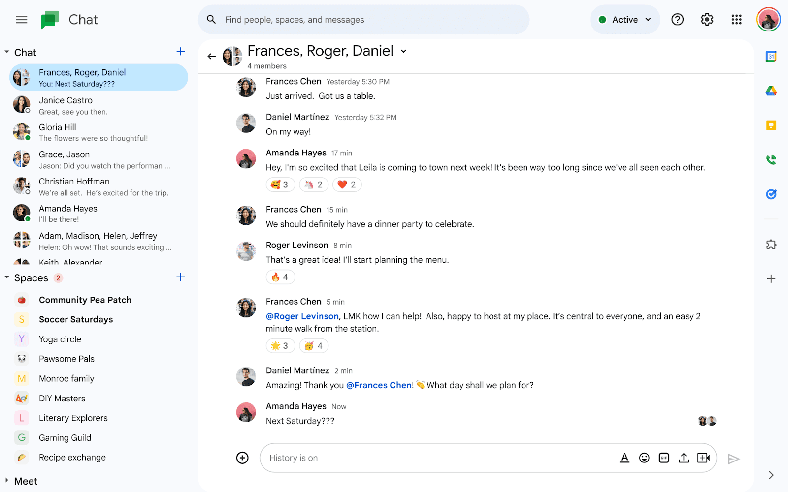 Interface of Google Chat