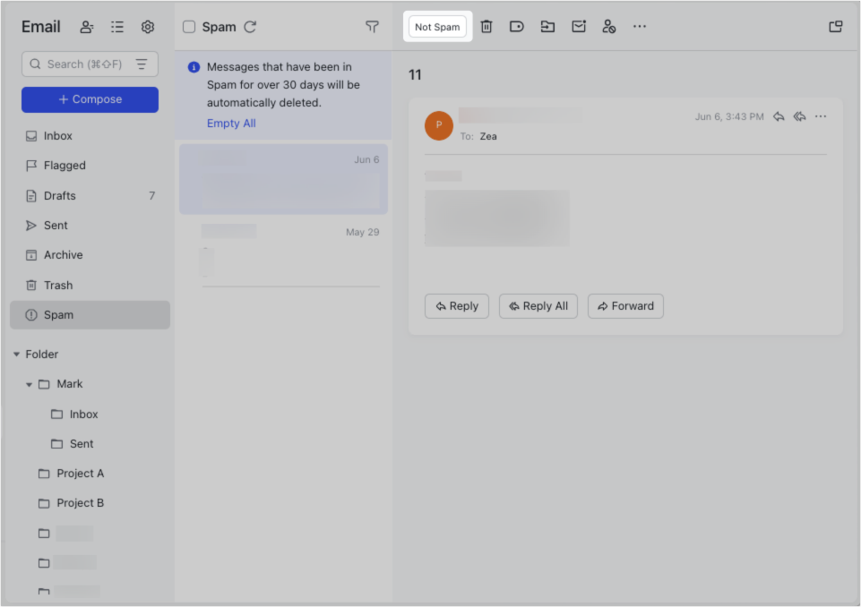 Mark or unmark emails as spam