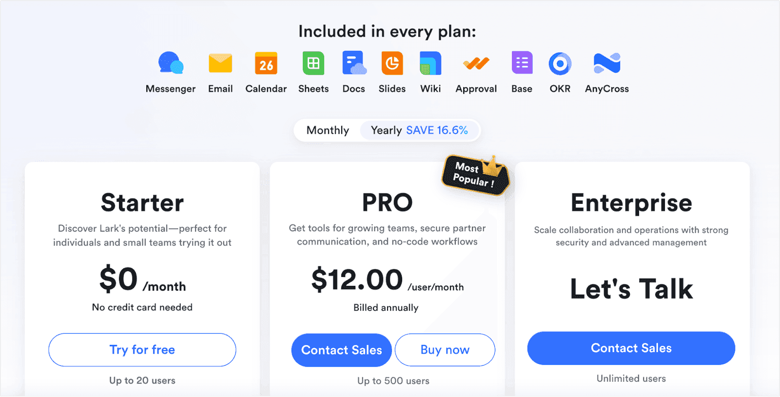 Pricing plans of Lark