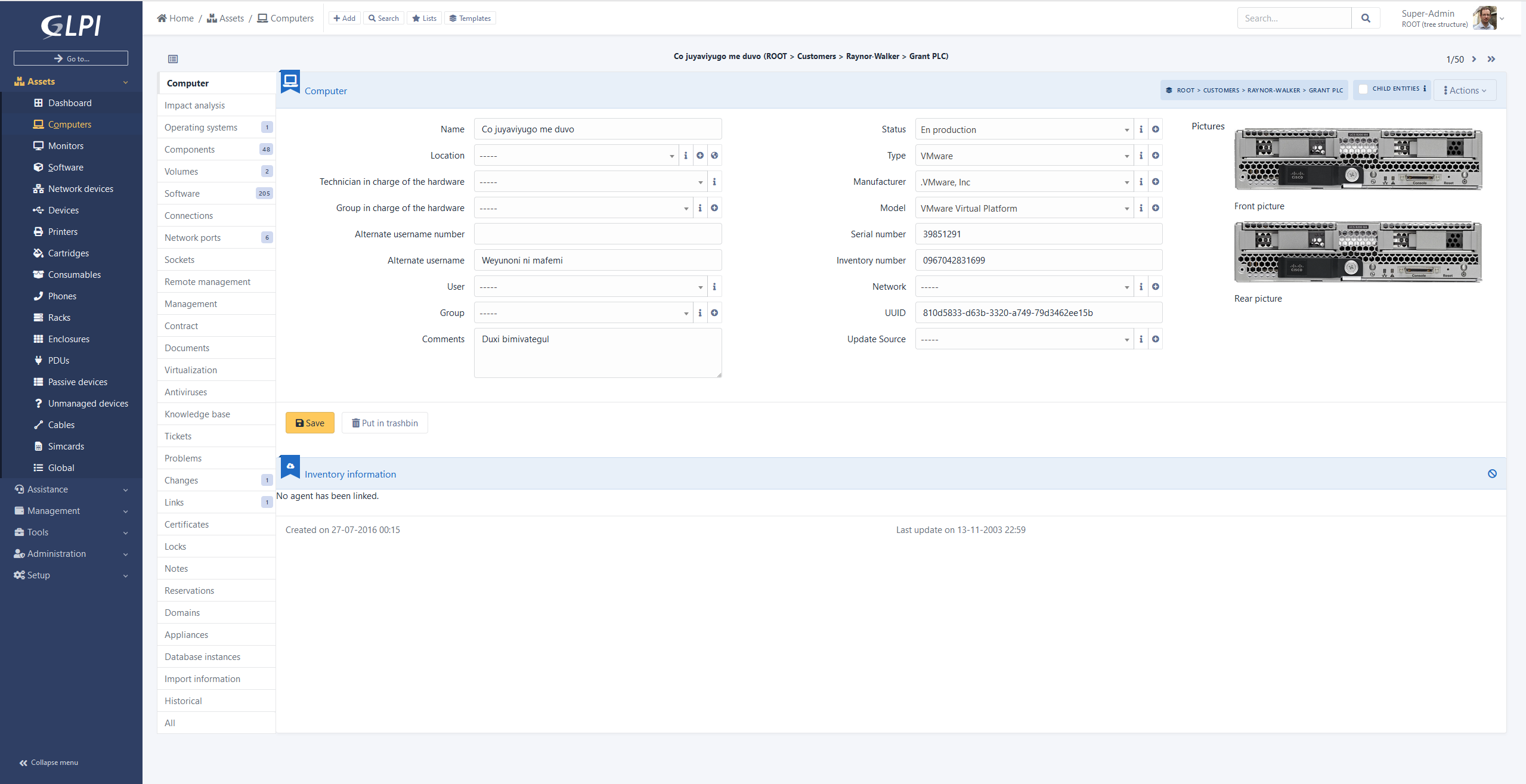 GLPI open source inventory management computer asset record