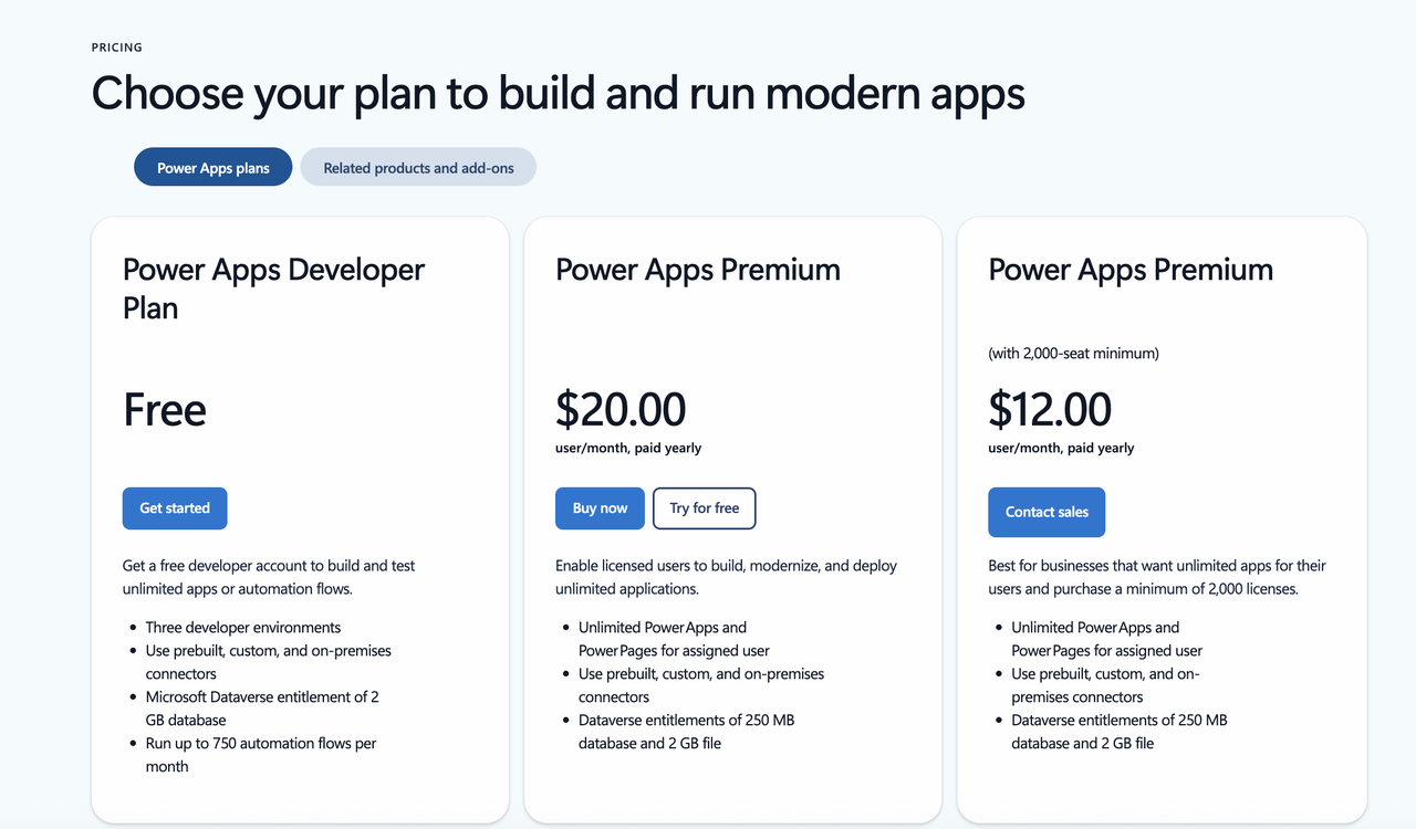 Explore Power Apps pricing plans