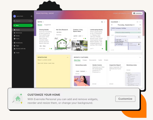 Evernote's user interface layout 