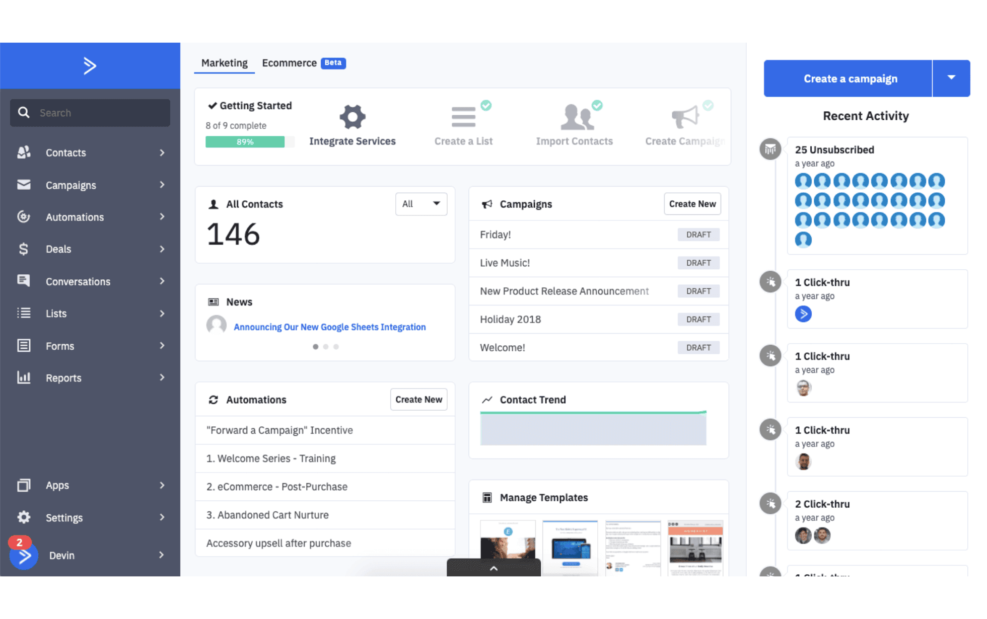 marketing management in ActiveCampaign