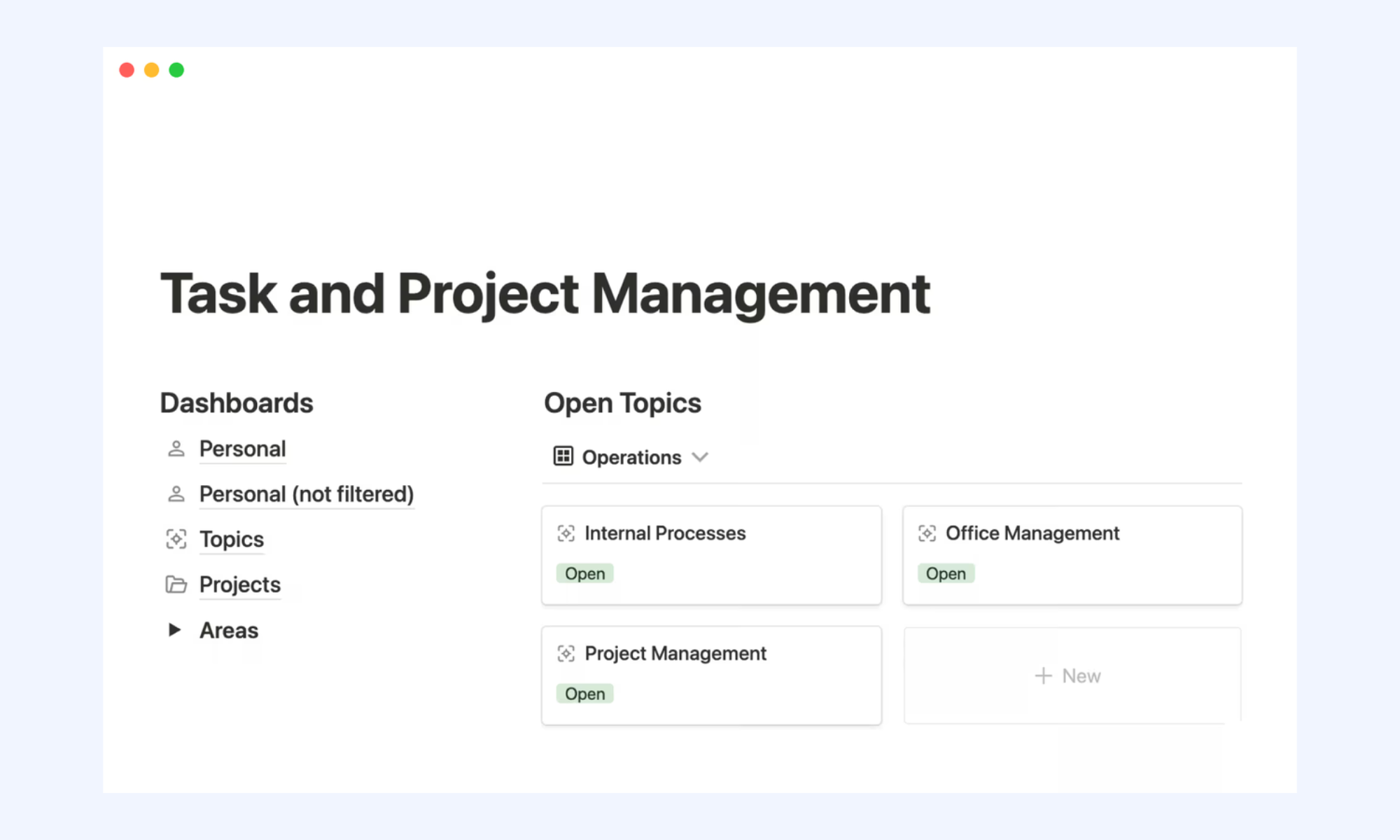 Dashboard templates for project management