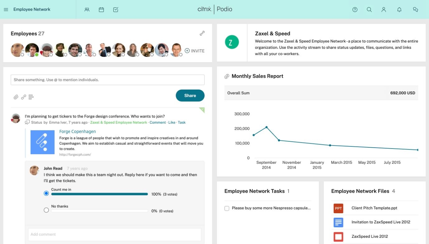 Screenshot of Podio's interface