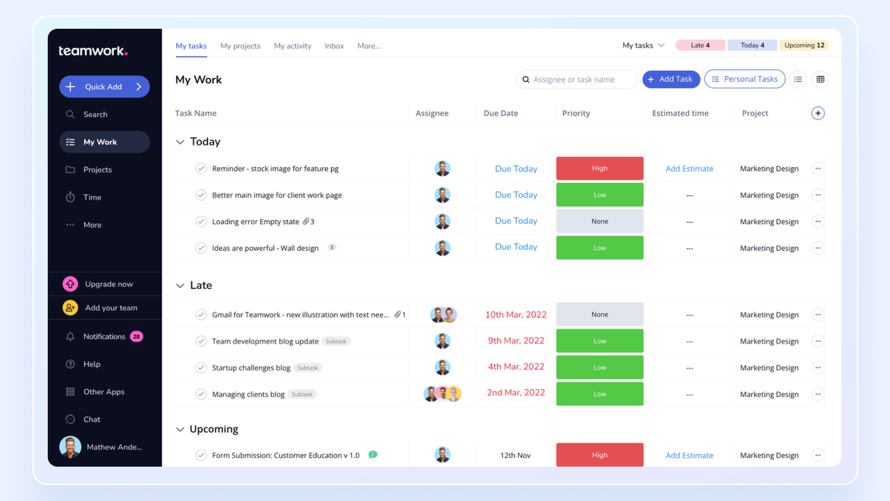 Teamwork's main interface