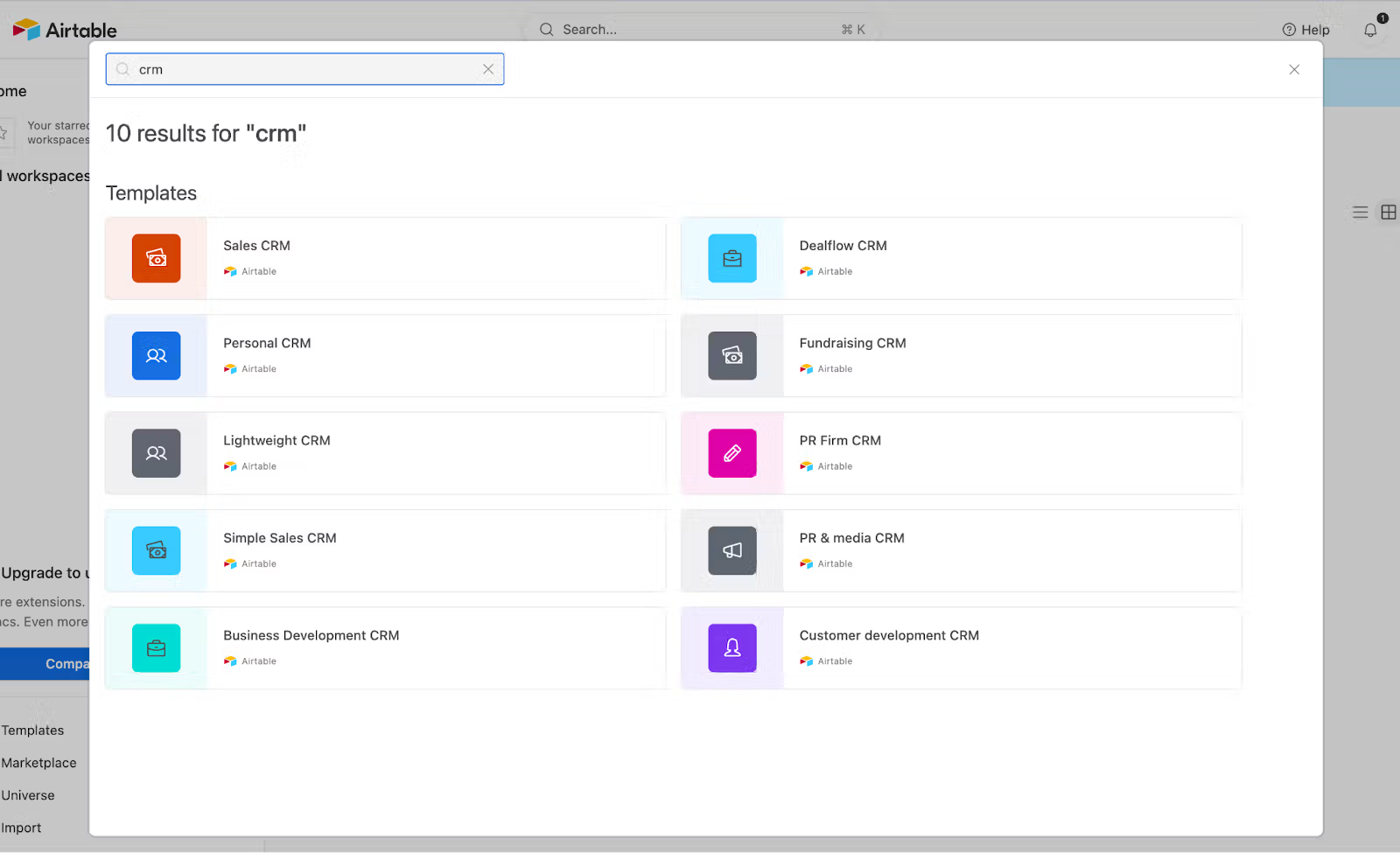 CRM templates in Airtable