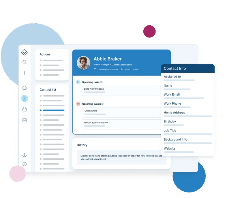 Interface of Less Annoying CRM showing contact list and information