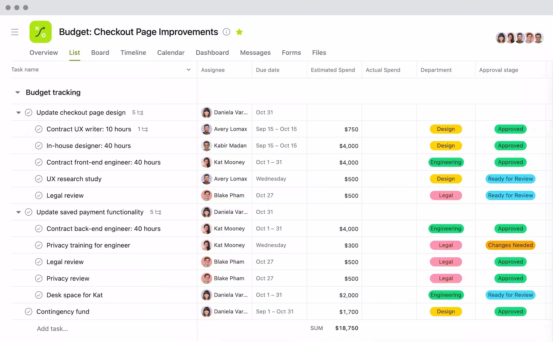 Asana task and project management platform