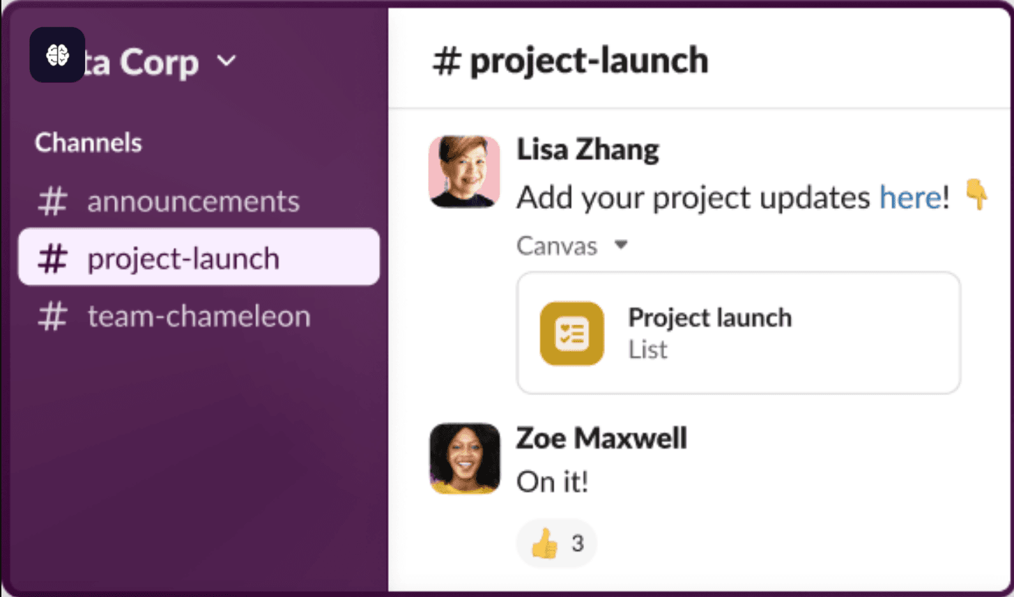 Project management of Slack