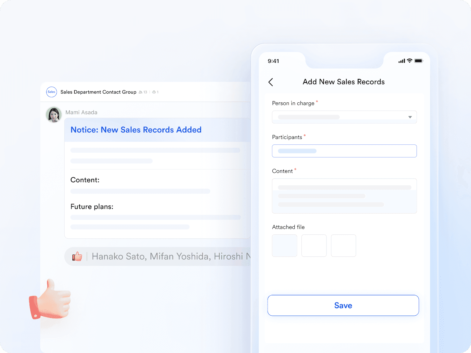 An image of mobile access of a Base form and chat
