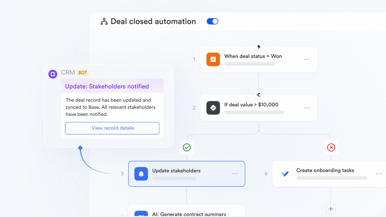 In Lark Base, teams can update lead stages, assign owners, trigger reminders, and send alerts to Messenger.