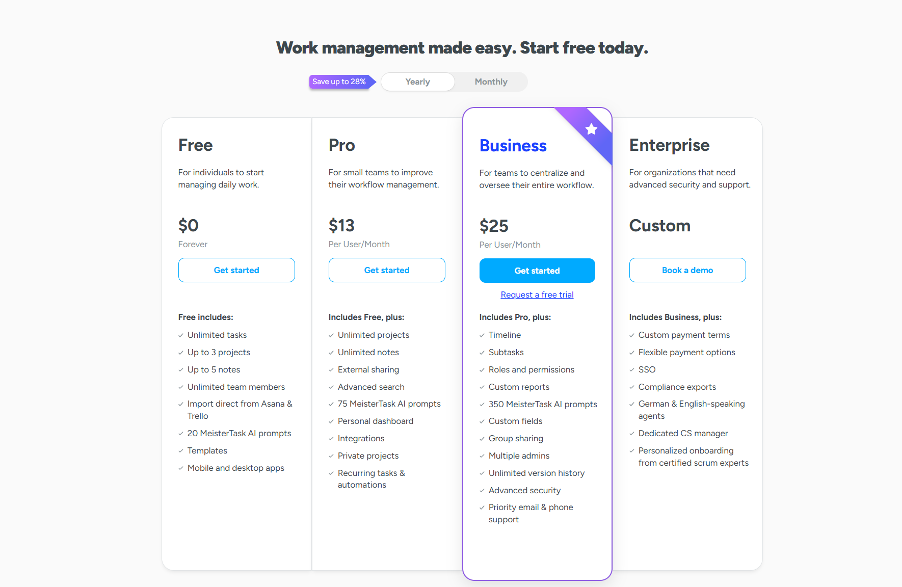 Check MeisterTask's pricing plans