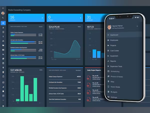 BusyBusy mobile time-clock and equipment tracking dashboard for construction