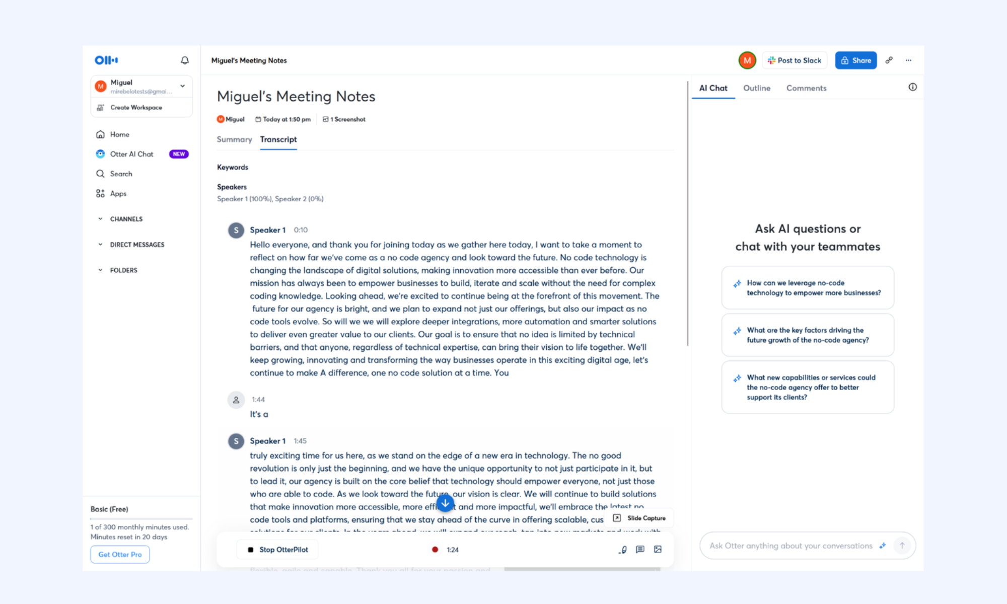 Otter.ai: Real-time meeting transcription and AI summaries