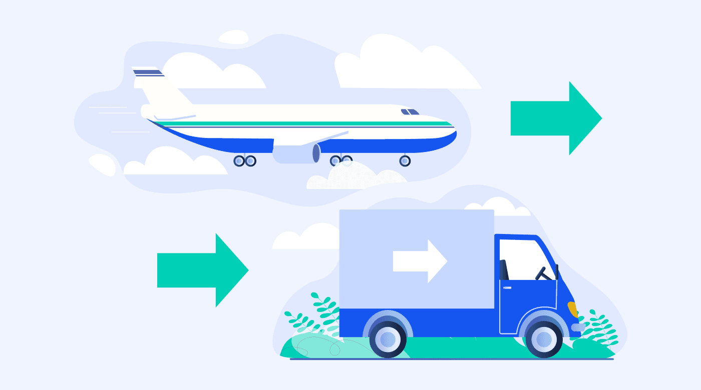 A plane and delivery truck move quickly