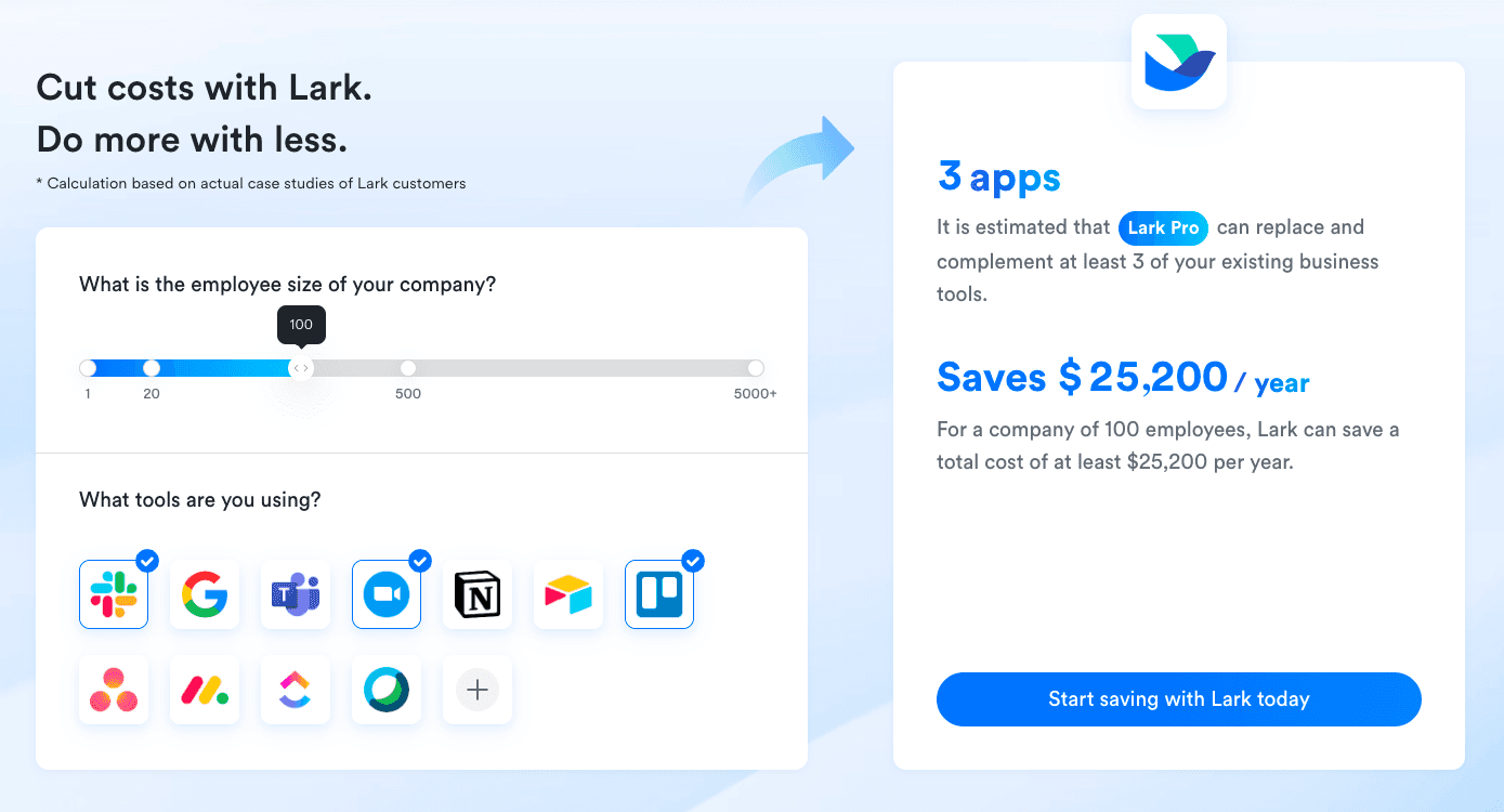 Lark's pricing calculator