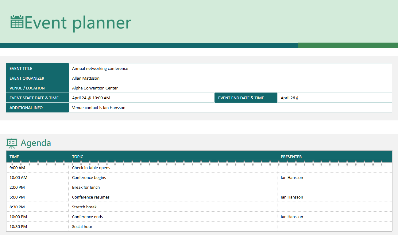 Event planning template