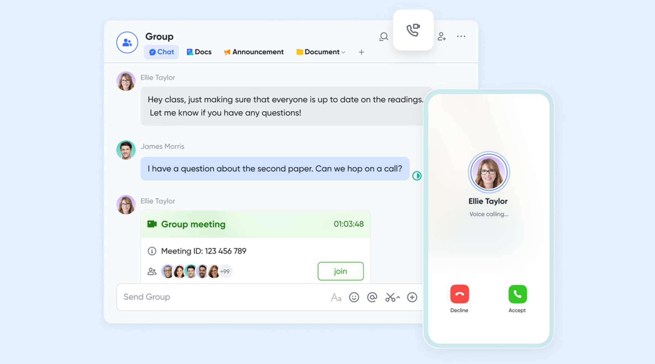 Lark Meetings and Lark Messenger for instant communication and brainstorming