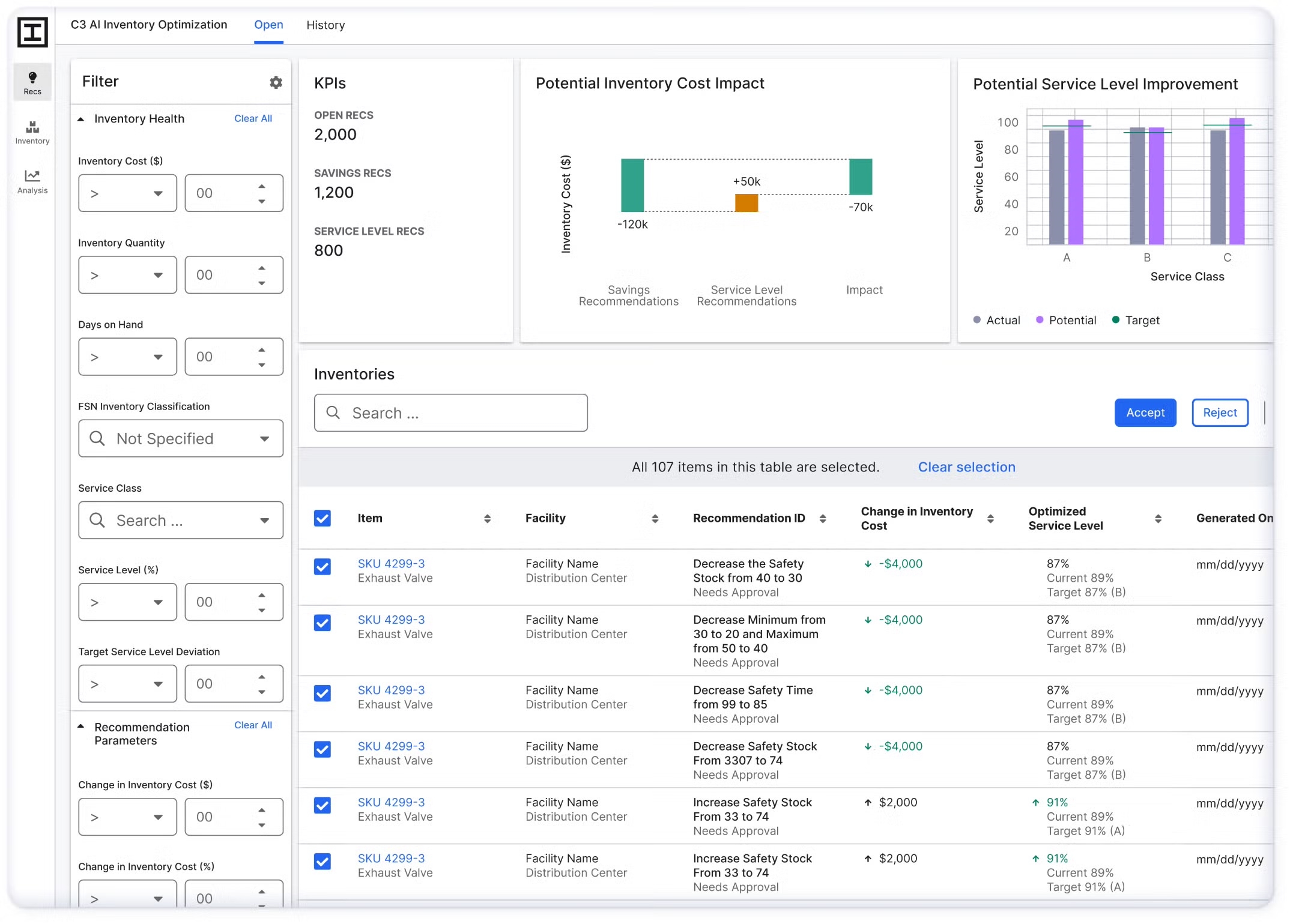 Inventory management in C3 AI