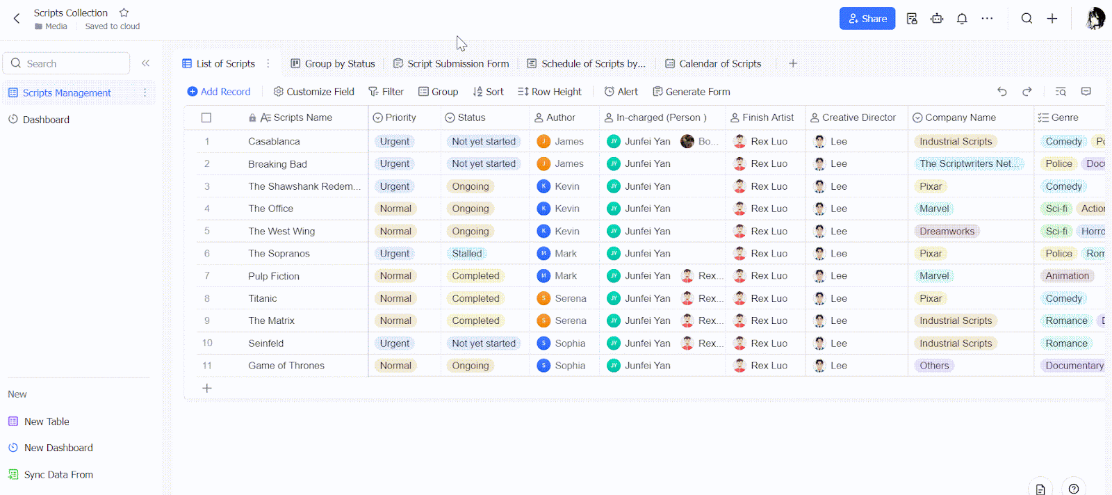 Script management by Lark Base