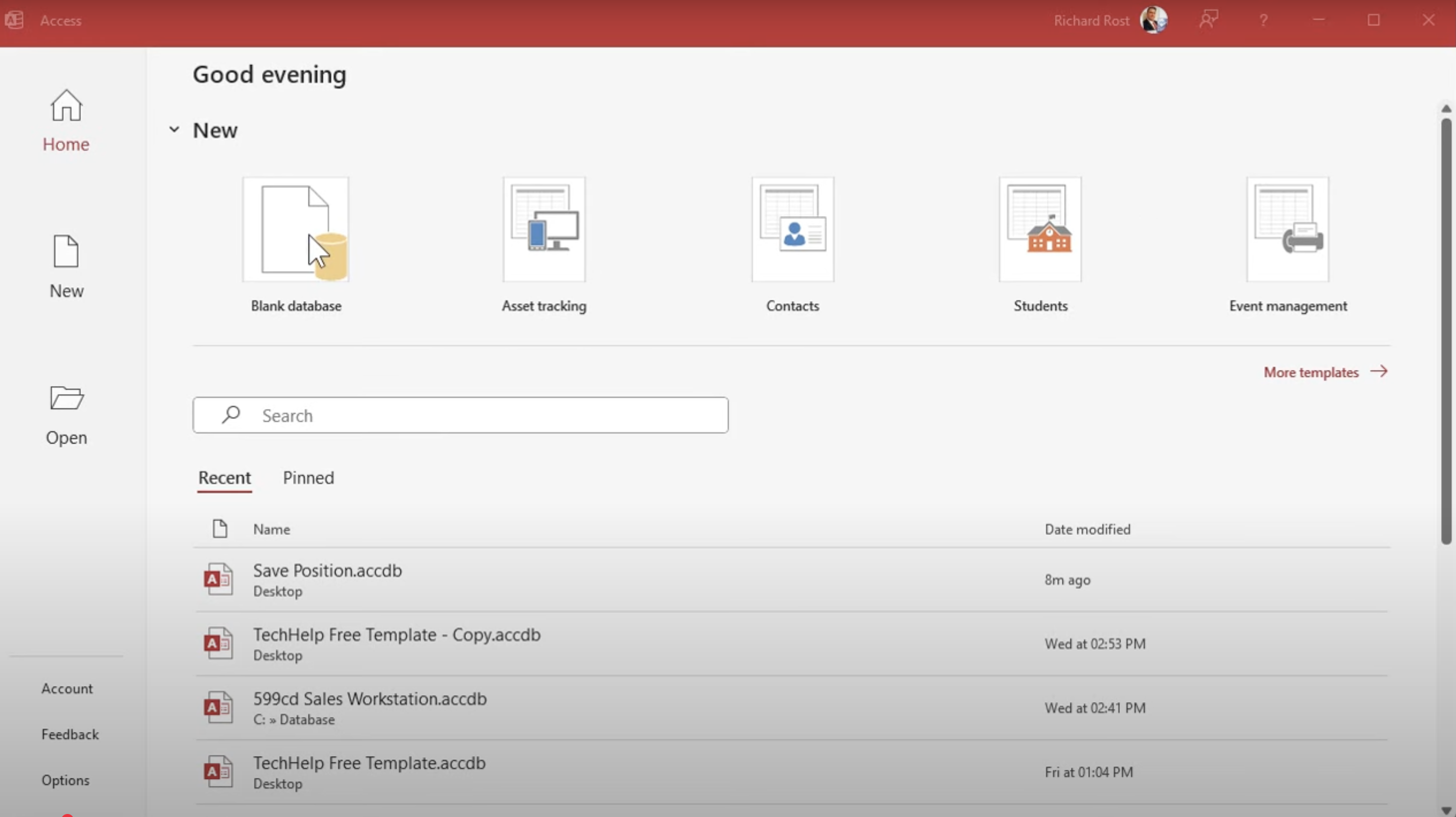 Create a blank database in Access