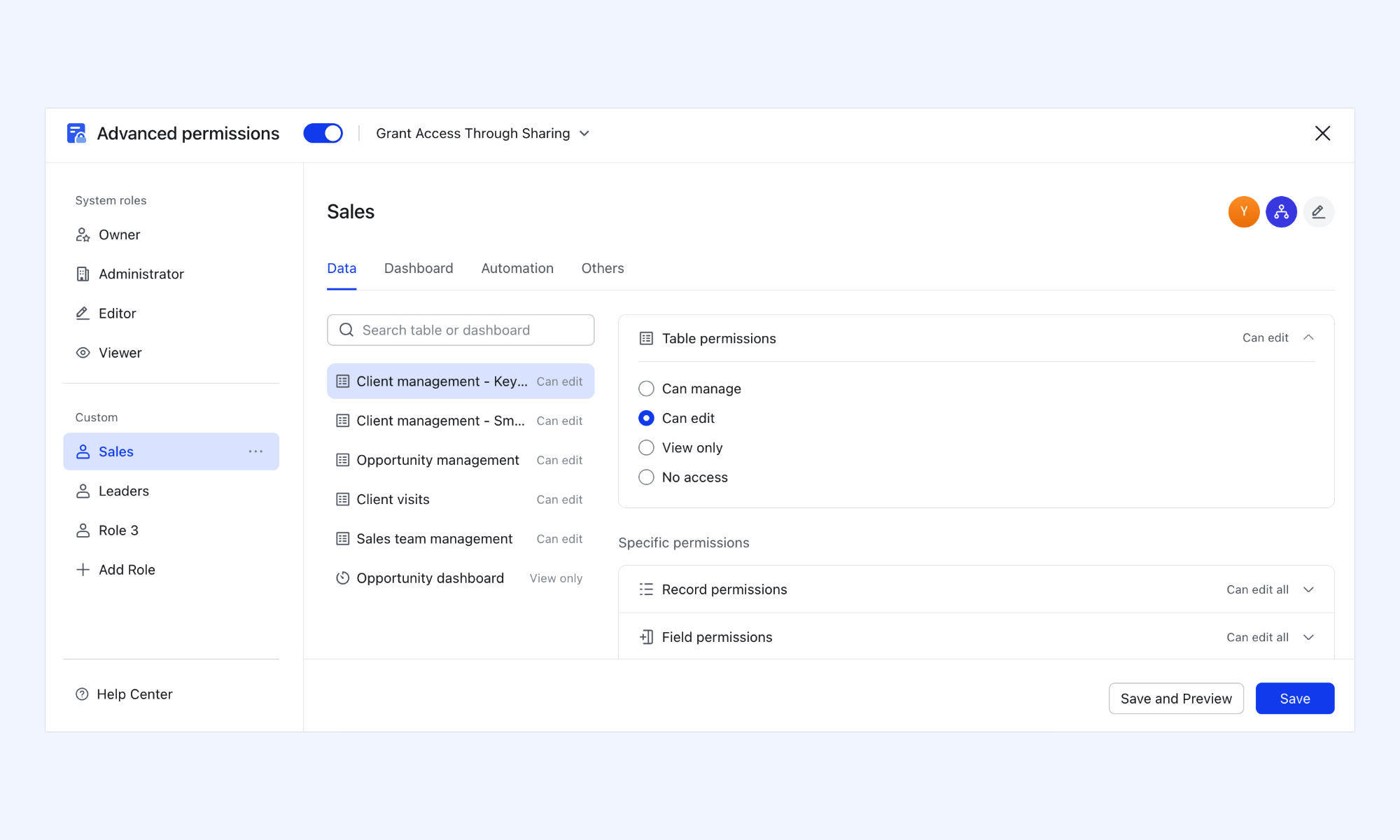 Lark Base allows permission settings to manage data