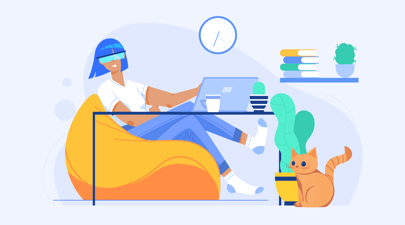 Happy employee enjoying hybrid working at home