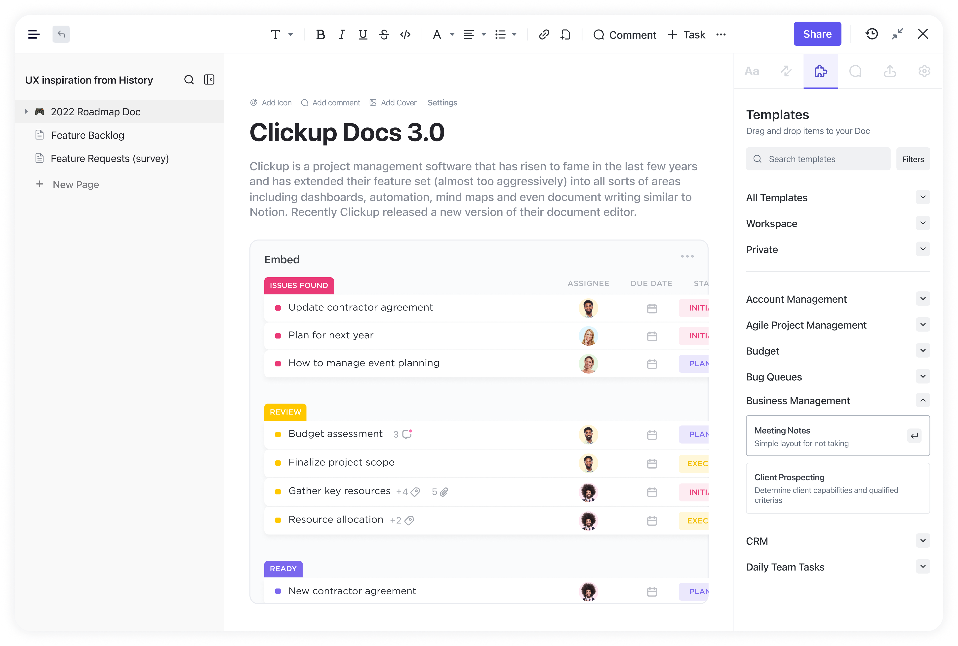 ClickUp Docs AI enables basic document extraction inside workflows