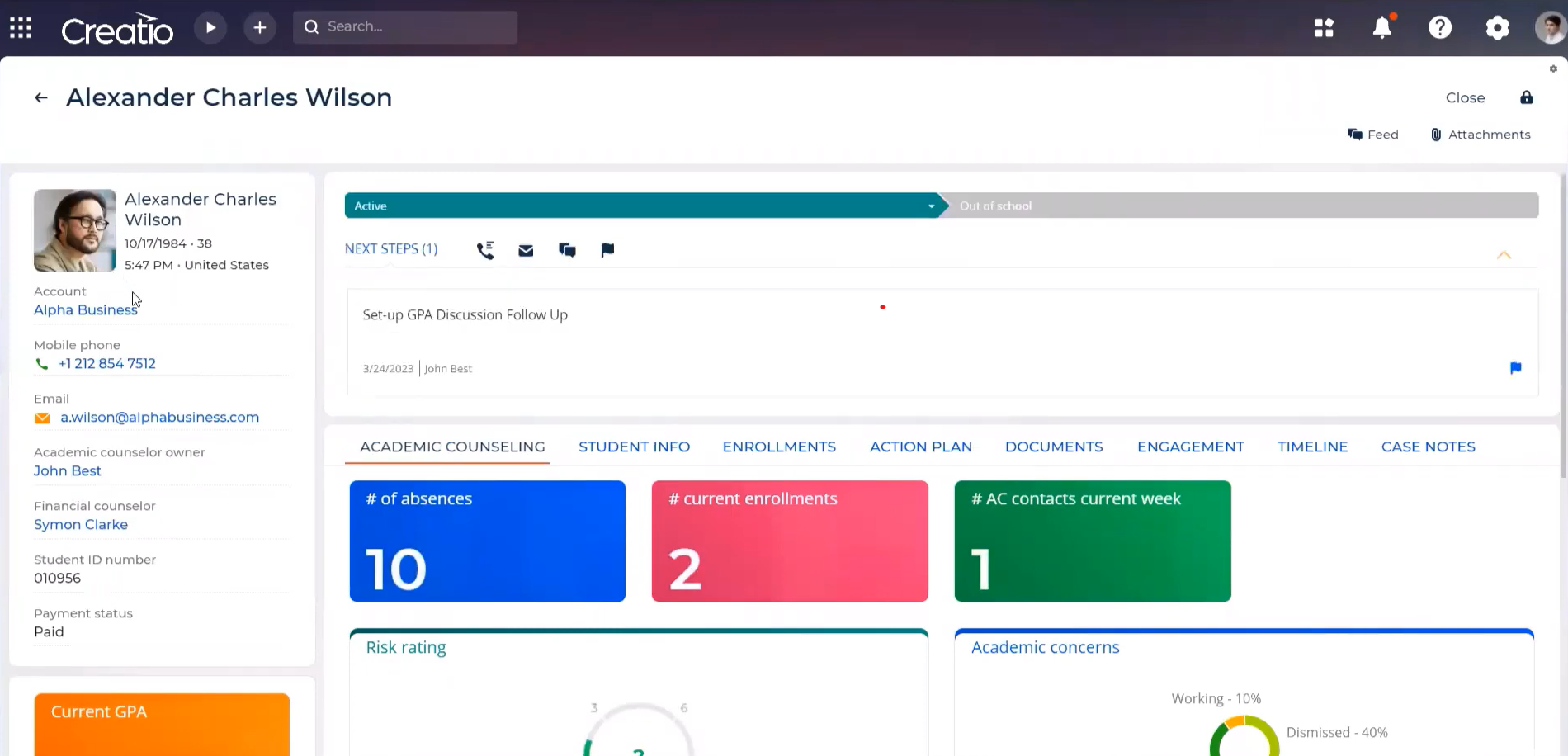 Higher education CRM dashboard
