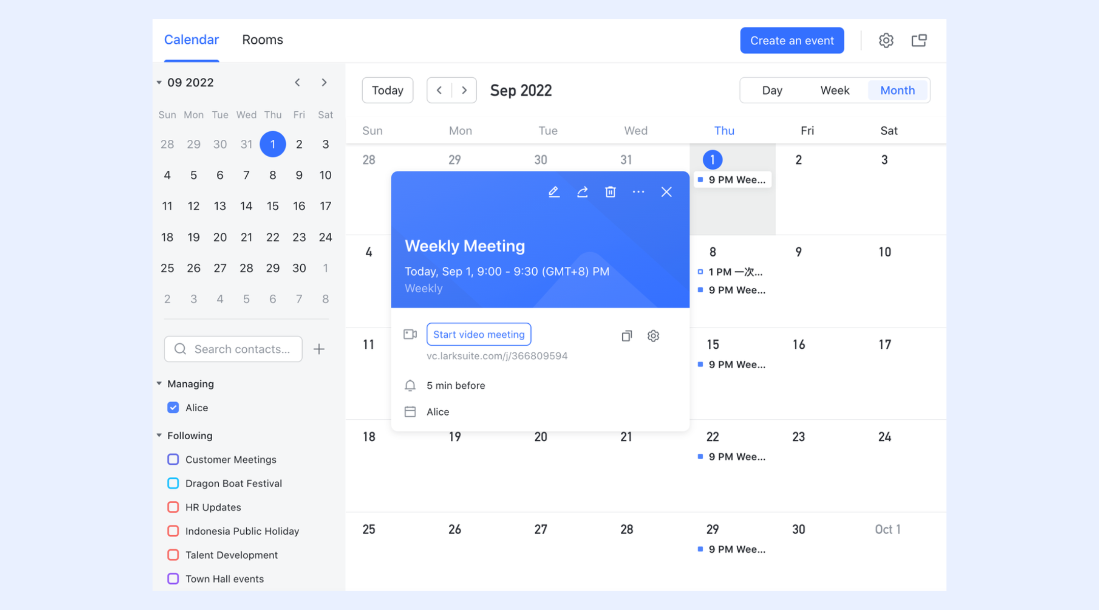 Lark Calendar scheduling management