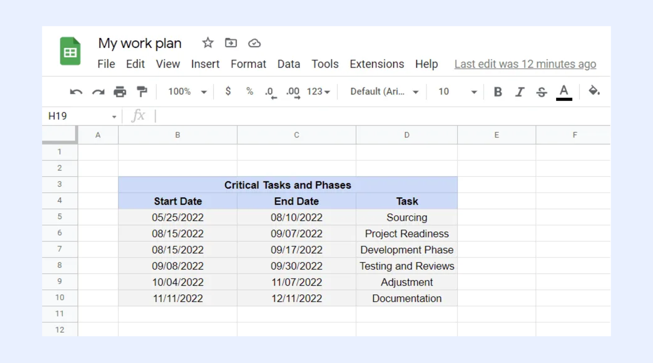 Organize schedule data in a table