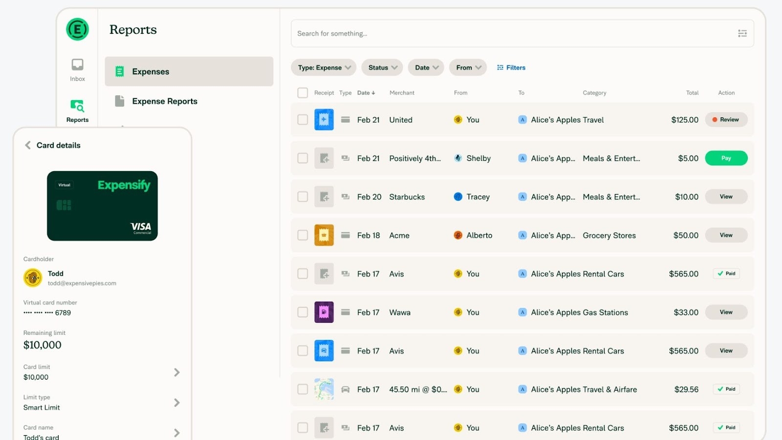 Expensify's smart expense reporting and virtual card