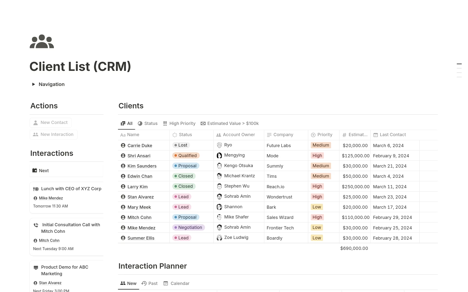 Client list CRM template