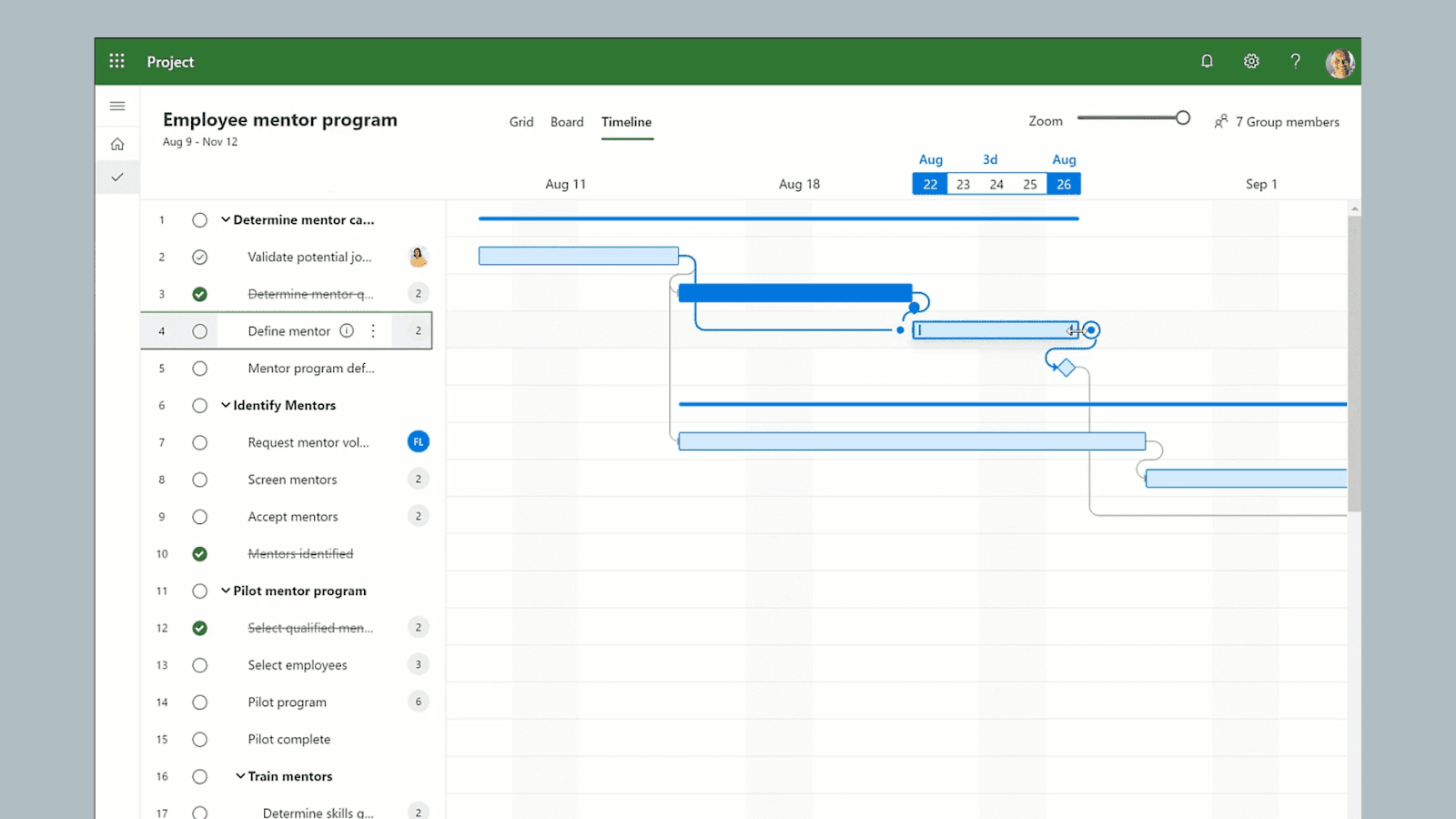 Product UI of Microsoft Project