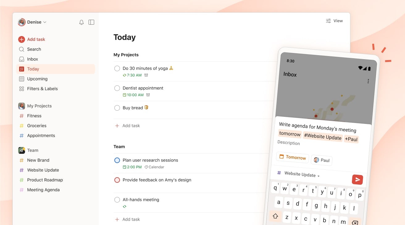 What task tracking looks like in Todoist