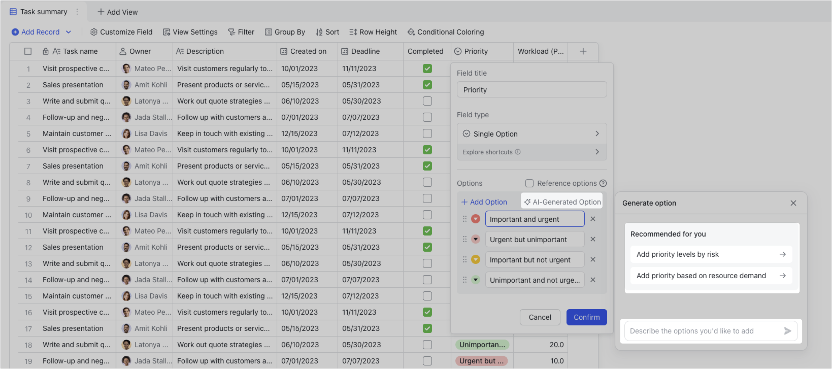 Use single and multiple option fields in Base