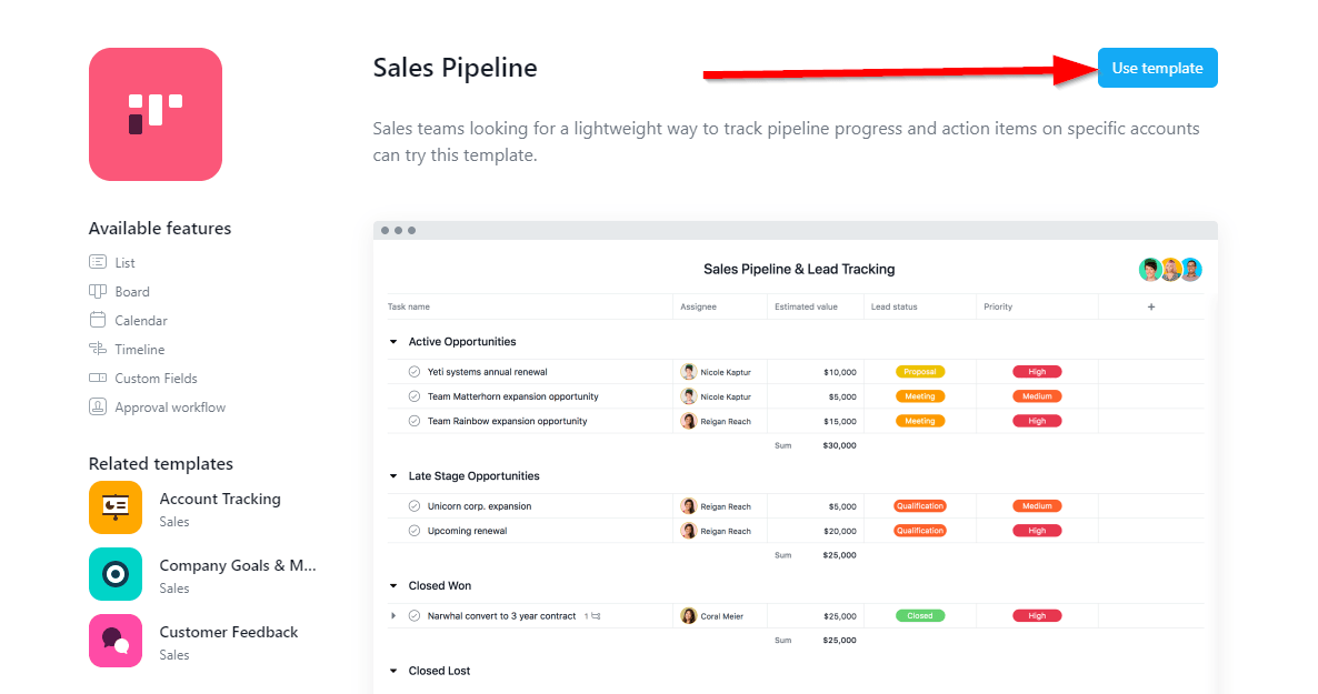 Create project in Asana CRM