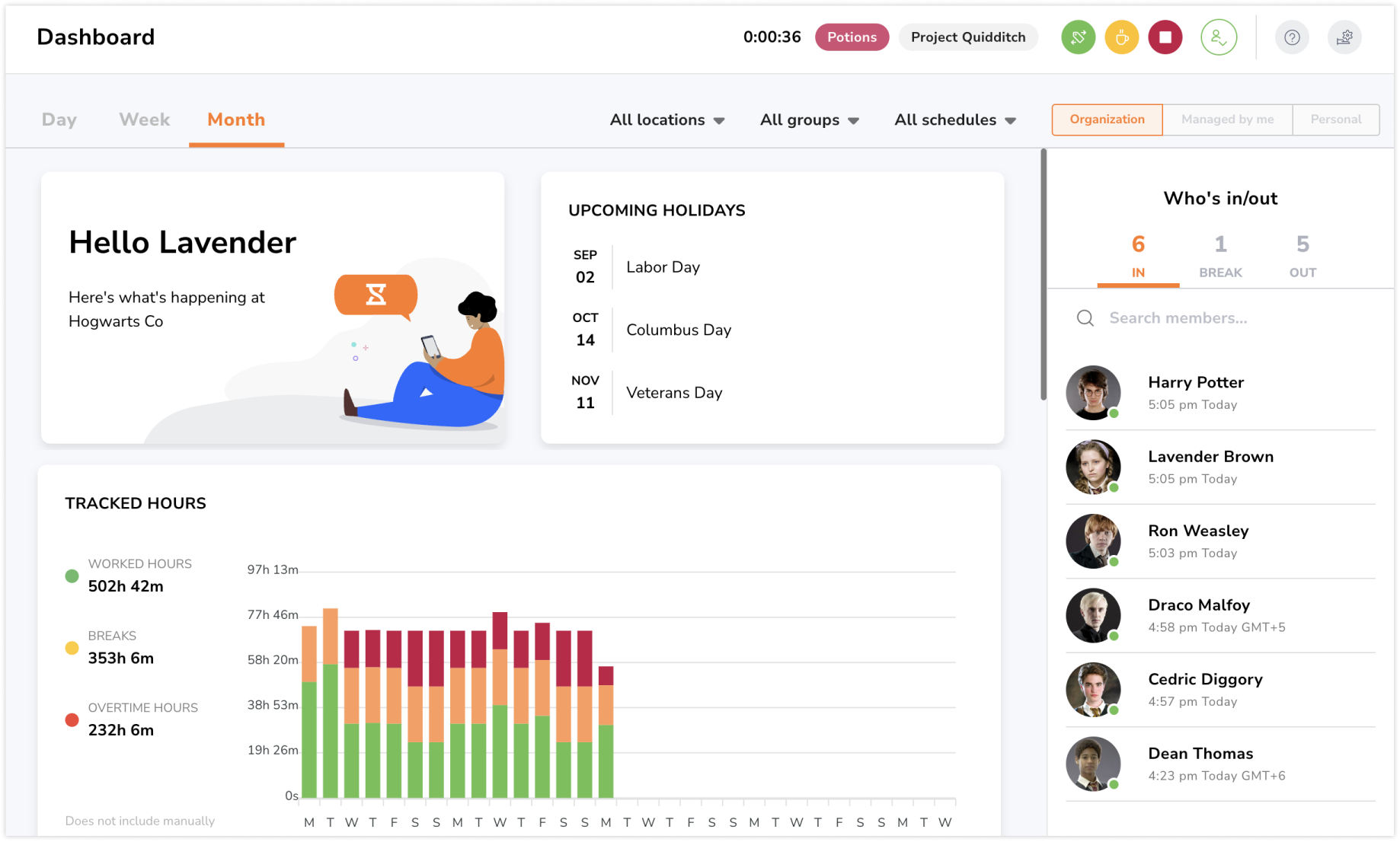 Employee dashbaord in Jibble