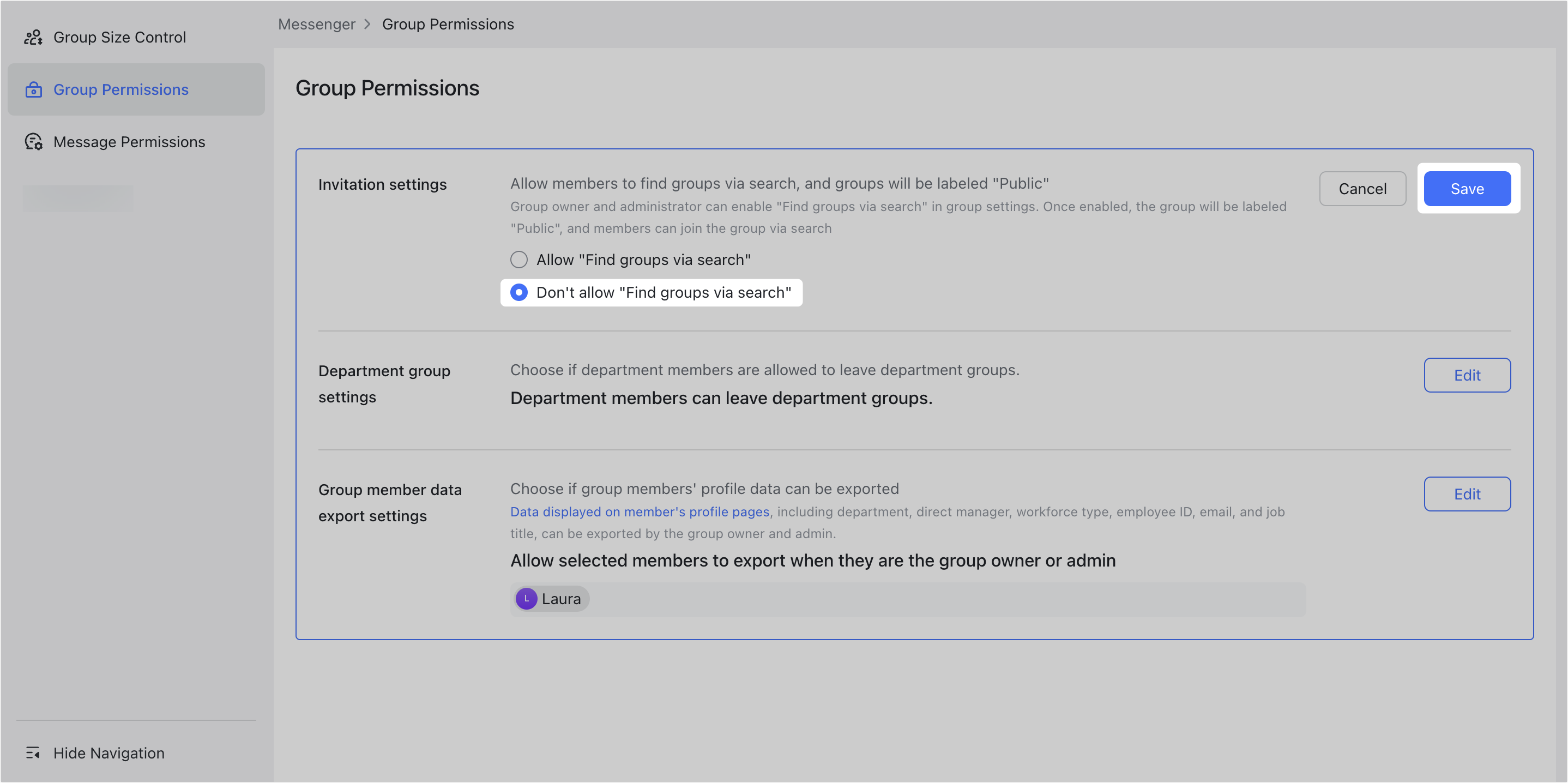 Admin | Manage public group permissions