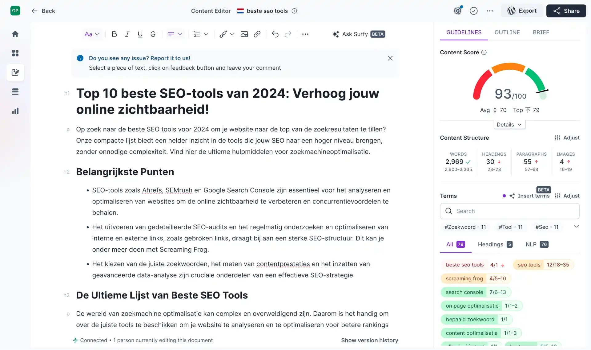 在 Surfer SEO 中的 SEO 和分析