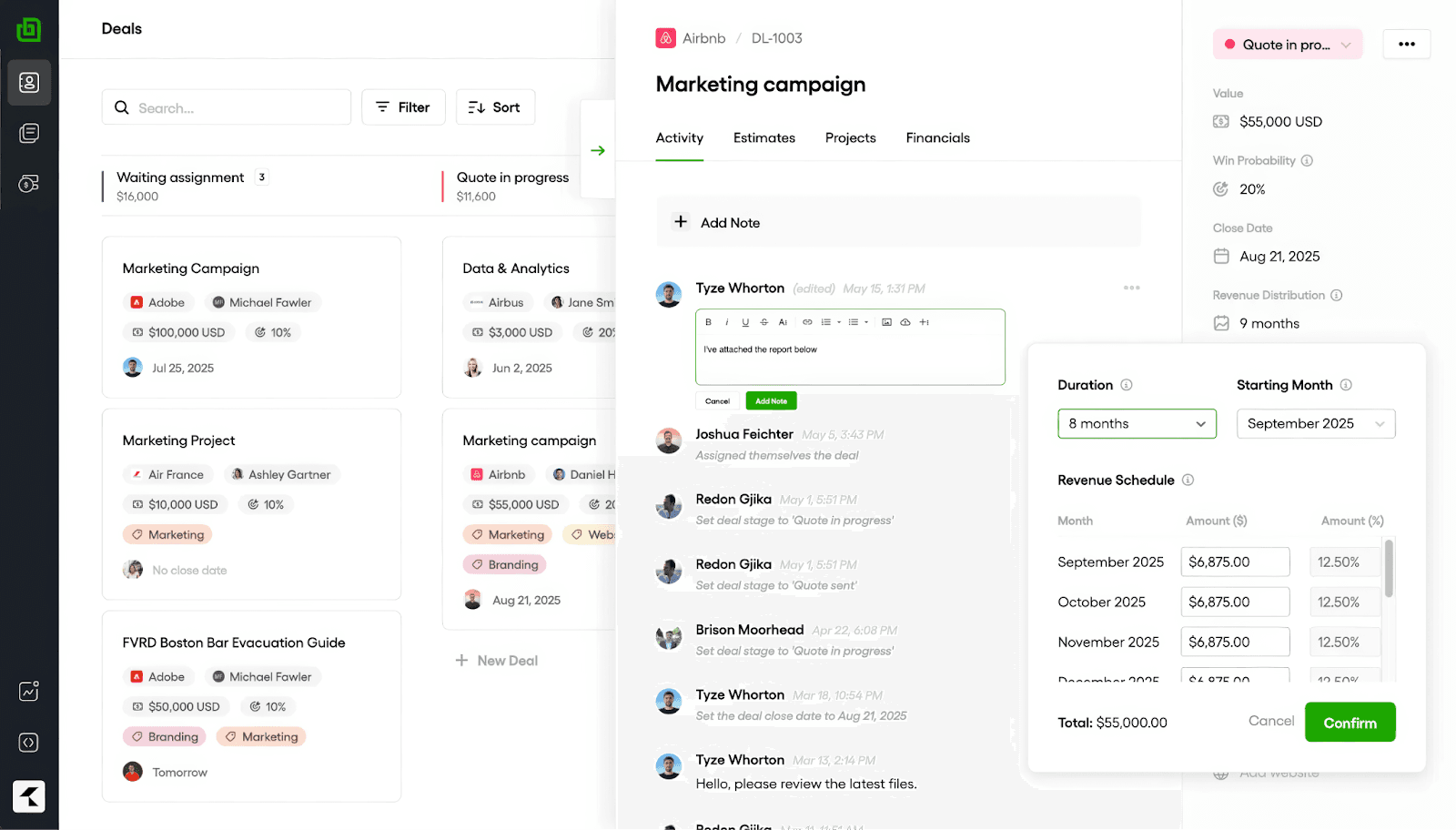 Bonsai's deal management dashboard for freelancers