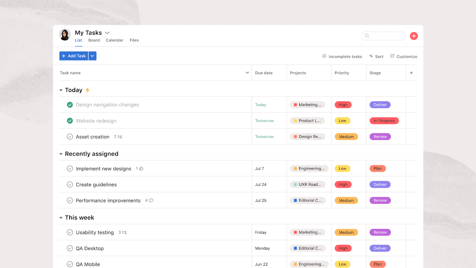 Task-oriented productivity in Asana