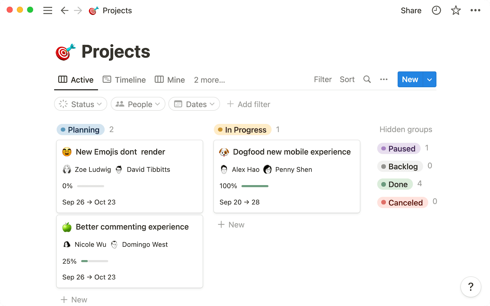 The interface of Notion