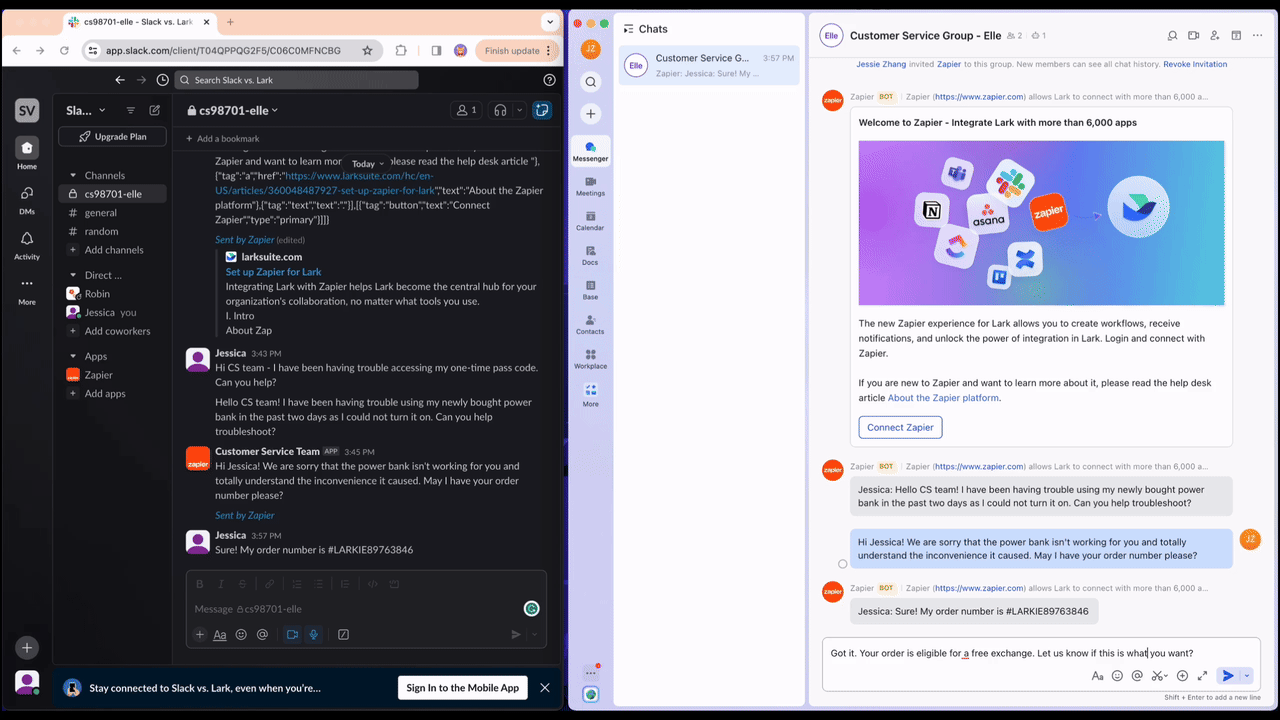 Receive and reply your Slack messages from customers from Lark